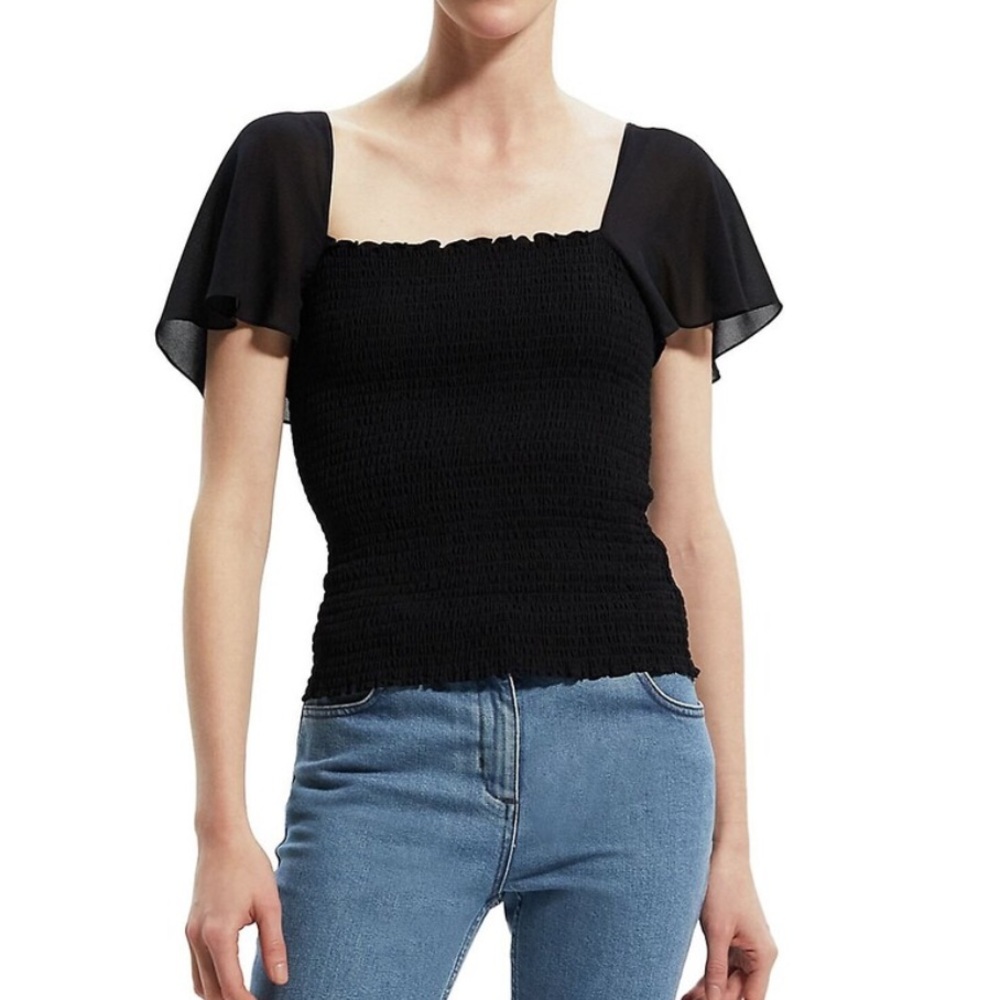 Theory smocked sheer black top flutter sleeve xL new goth whimsigoth , Fariy